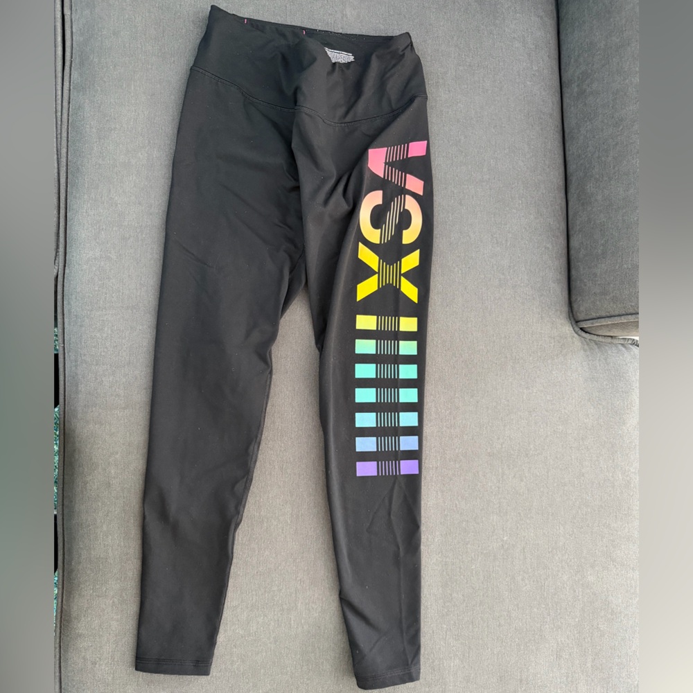 Victoria's Secret Black Leggings with Multicolor Logo